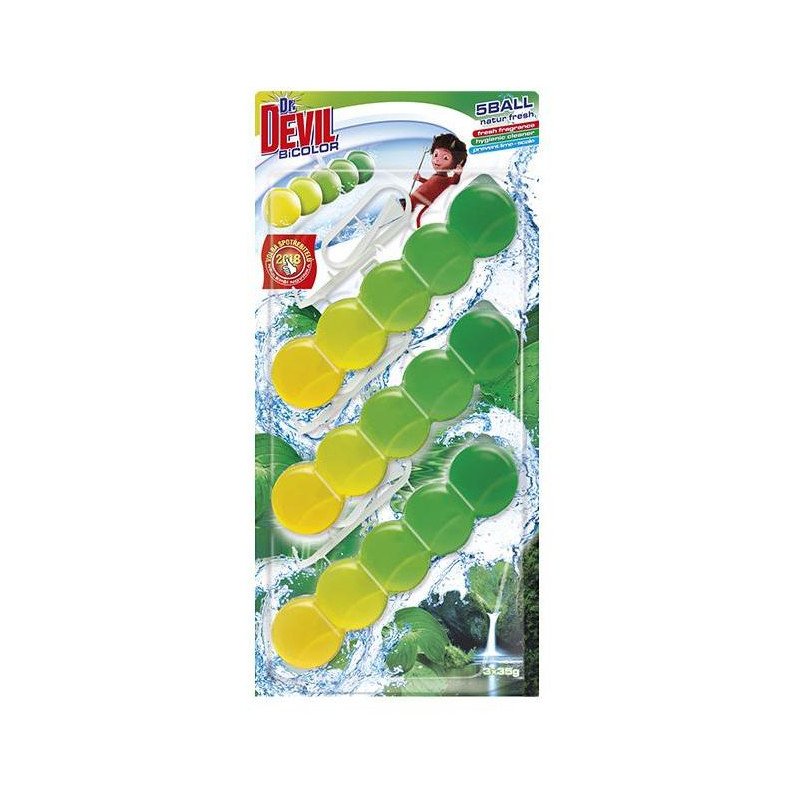 Dr. DEVIL WC závesný blok tuhý 5Ball 2in1 3x35g Natur Fresh