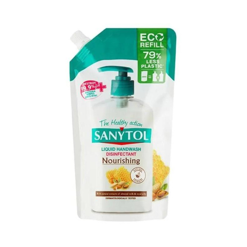 Sanytol tekuté mydlo dezinfekčné, vyživujúce, náhradná náplň, mandľové mlieko 500 ml