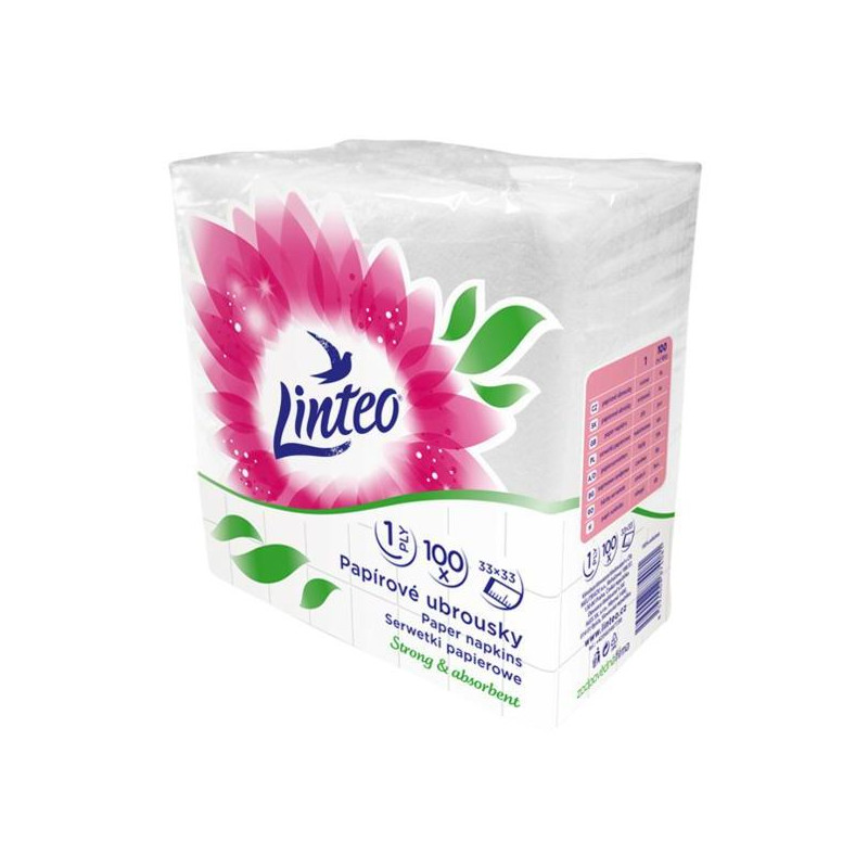 Servítky 1-vrstvové Linteo Satin 33 x 33 cm, biele, 100 ks