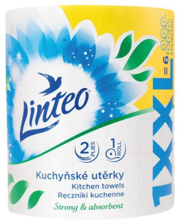 Kuchynské utierky 2-vrstvové Linteo XX, 100% celulóza, biele 60 m
