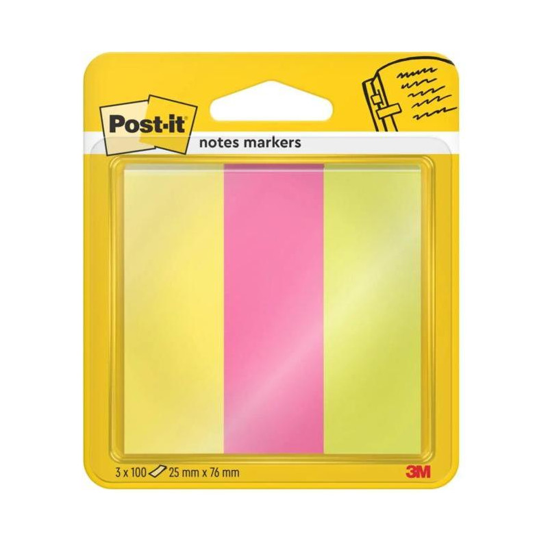 Záložky Post-it papierové, 25x76 mm, 100 lístkov, 3 bločky/balnie Post-it® Papierové Záložky, Kolekcia Energetic, 25 mm x 76 mm,