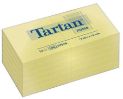 Samolepiaci bloček Tartan, 76x76 mm, žltý, 12 bločkov/balenie Tartan™ Samolepiace Bločky 7676, Žltá, 76 mm x 76 mm, 12 Bločkov/B