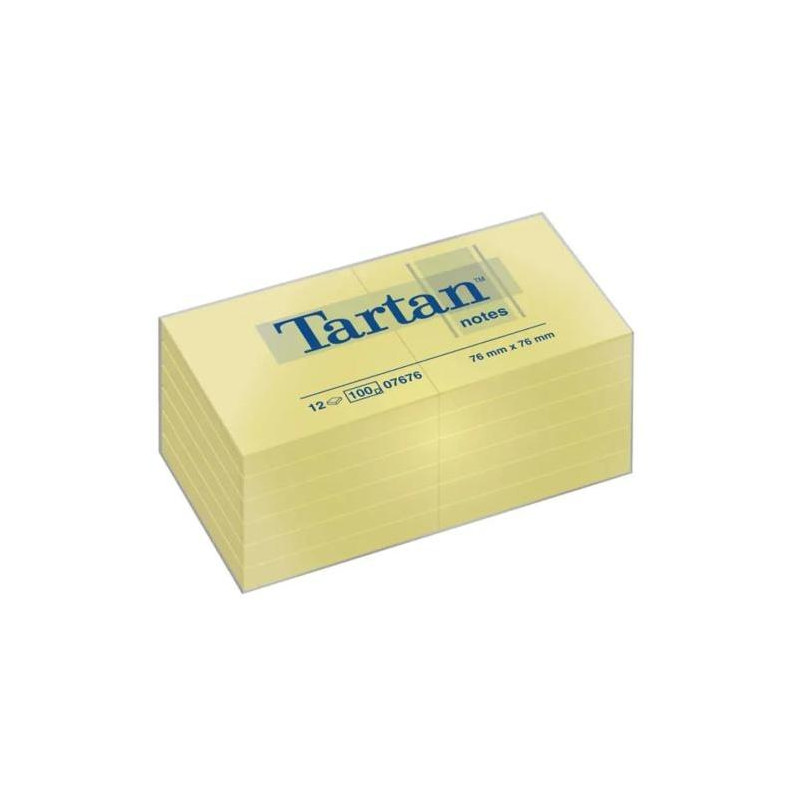 Samolepiaci bloček Tartan, 76x76 mm, žltý, 12 bločkov/balenie Tartan™ Samolepiace Bločky 7676, Žltá, 76 mm x 76 mm, 12 Bločkov/B