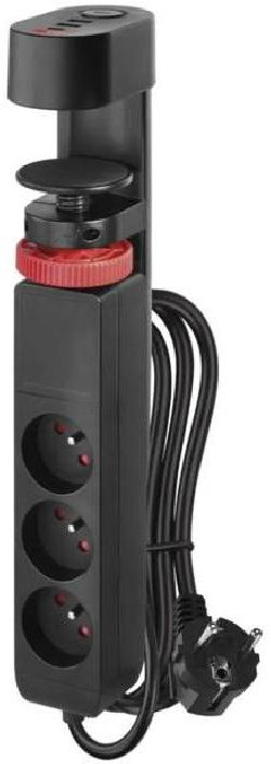 Predlžovací kábel s úchytom na stôl s 3 zásuvkami a vypínačom1,5m