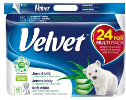Toaletný papier 3-vrstvový VELVET Aloe Vera 100% celulóza 17m (24ks)