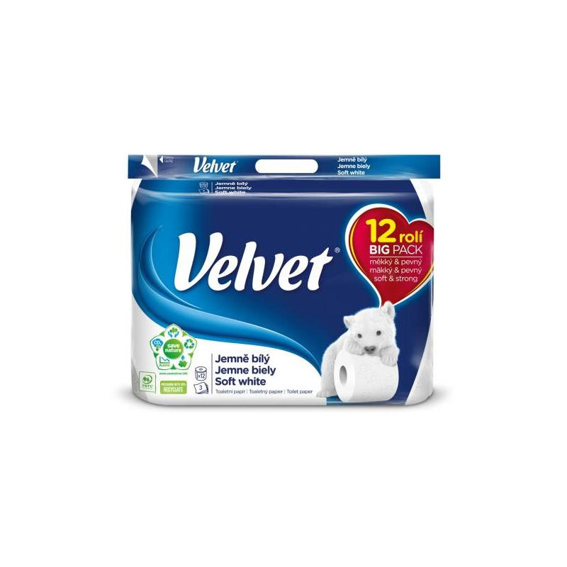 Toaletný papier 3-vrstvový VELVET 100% celulóza 18m (12ks)