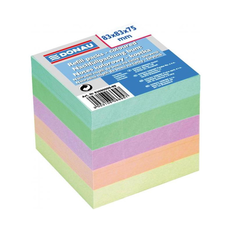 Bloček kocka nelepená, 83x83x75 mm, pastelové farby