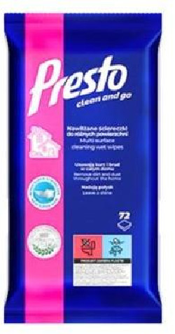 Vlhčené utierky PRESTO antistatik 72 ks