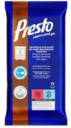Vlhčené utierky PRESTO na drevo 72 ks