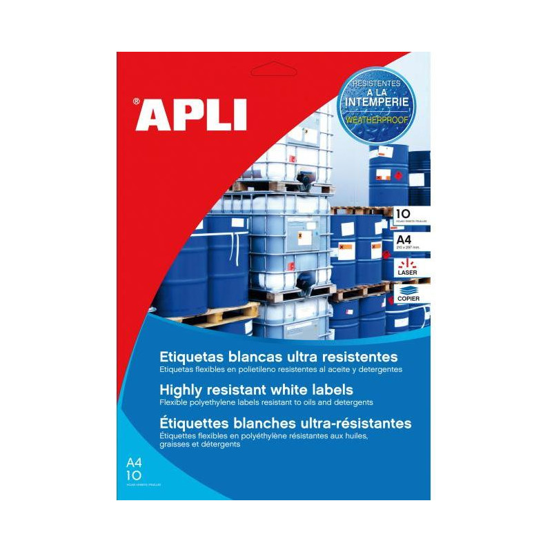 Etikety polyetylénové vysoko odolné 210x297 APLI 10 hárkov biele