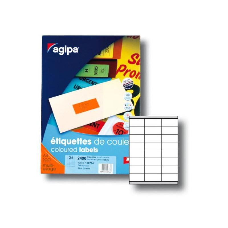 Etikety farebné 70x35mm APLI A4 100 hárkov fluo oranžové