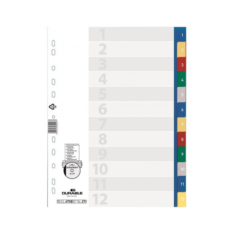 Plastový rozraďovač DURABLE 1-12 farebný