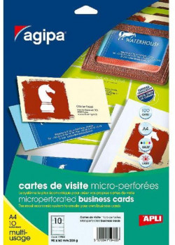 Vizitkový papier, 90x50,8mm, Agipa, A4, s mikroperforáciou,, 200g, 50 hárkov
