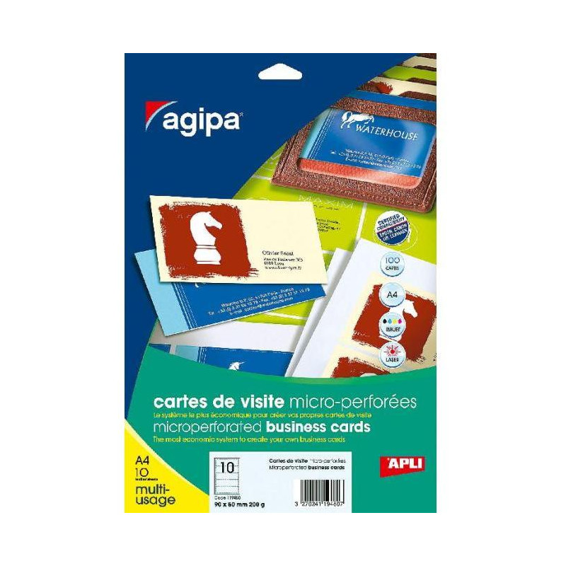 Vizitkový papier, 90x50,8mm, Agipa, A4, s mikroperforáciou,, 200g, 50 hárkov