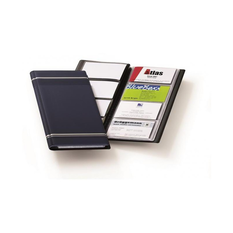 Vizitkár prenosný na 96 vizitiek VISIFIX s prúžkami tmavomodrý