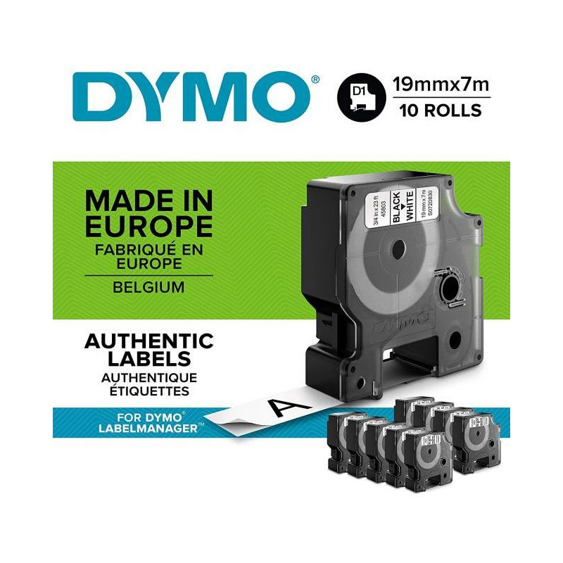 Samolepiaca páska Dymo D1 19 mm biela/čierna, 10ks
