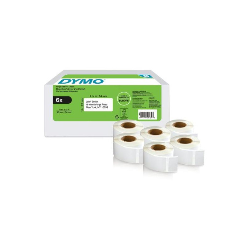 Samolepiace etikety Dymo LW 54x25mm spiatočné adresy biele 6 roliek
