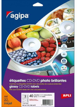 Etikety univerzálne na CD/DVD priemer 114mm Agipa 100 hárkov