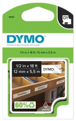 Permanentná vinylová páska Dymo D1 12 mm biela/čierna
