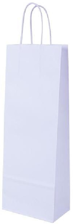 Papierová taška na víno, stáčané ušká, 140x80x390mm, biela