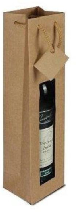 Papierová taška na víno s okienkom hnedá, bavlnené ušká (1ks)