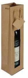 Papierová taška na víno s okienkom hnedá, bavlnené ušká (1ks)