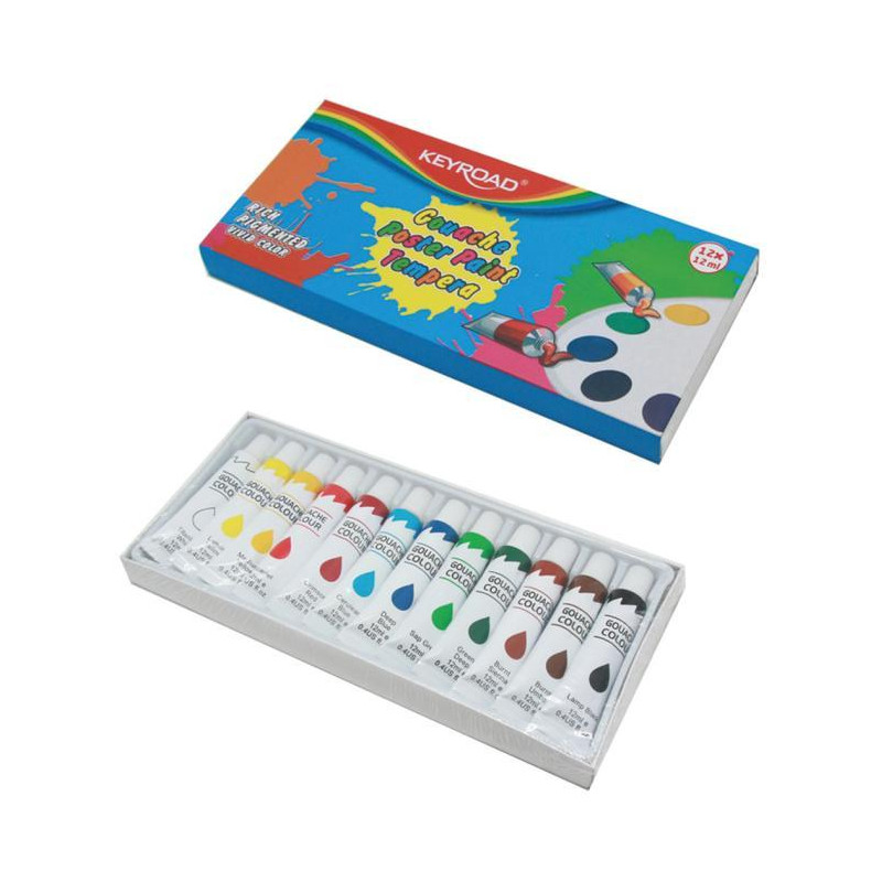 Temperové farby KEYROAD, 12x12ml, mix farieb