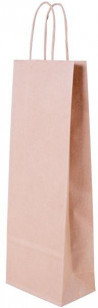 Papierová taška na víno, stáčané ušká, 140x80x390mm, hnedá