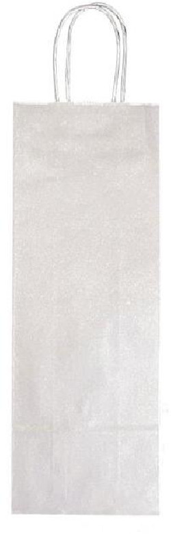 Papierová taška na víno 140x80x390,mm strieborná, krútené ušká vo farbe