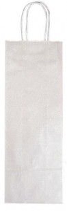 Papierová taška na víno 140x80x390,mm strieborná, krútené ušká vo farbe