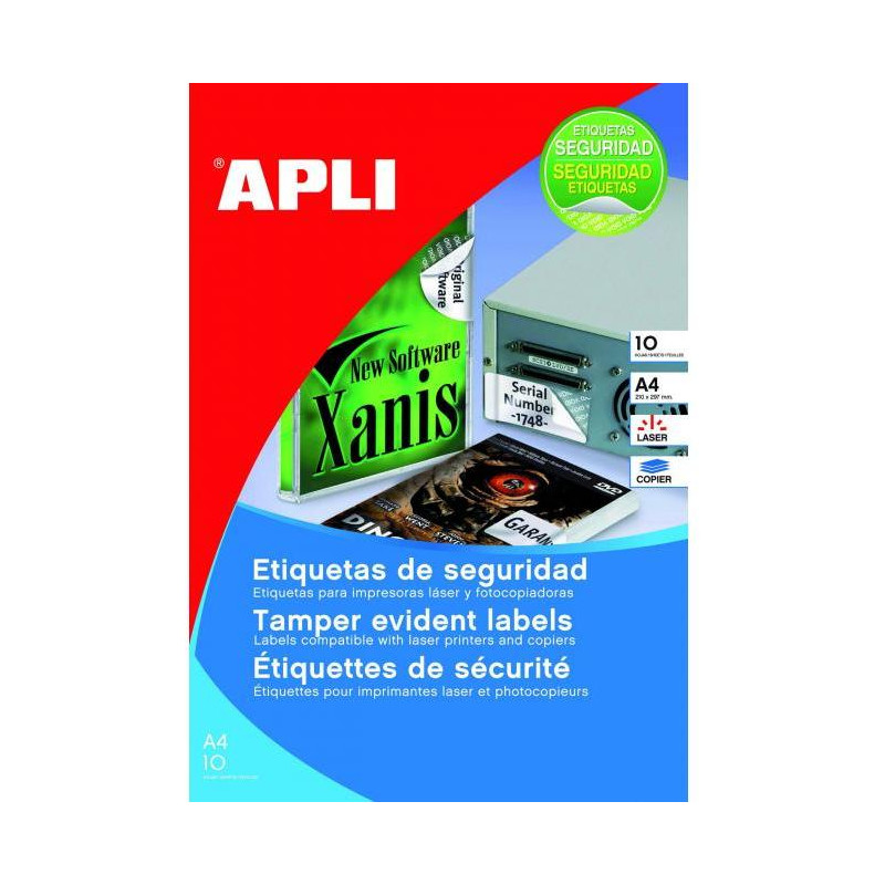 Etikety bezpečnostné 45,7x21,2mm APLI A4 10 hárkov