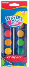 Vodové farby akvarelové so štetcom KEYROAD, 12 farieb