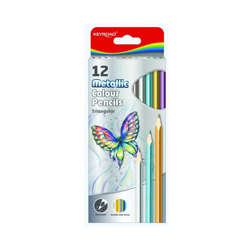 Farbičky trojhranné metalické KEYROAD 12f
