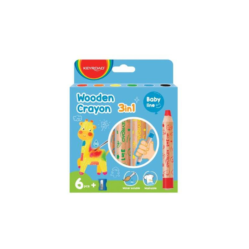 Voskovo-akvarelové farbičky KEYROAD 6f + strúhadlo