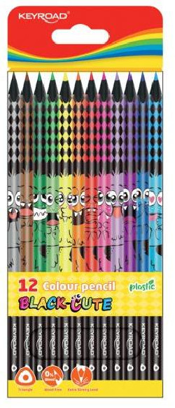 Farbičky trojhranné elastické KEYROAD čierne sada 12ks