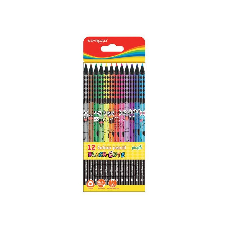 Farbičky trojhranné elastické KEYROAD čierne sada 12ks