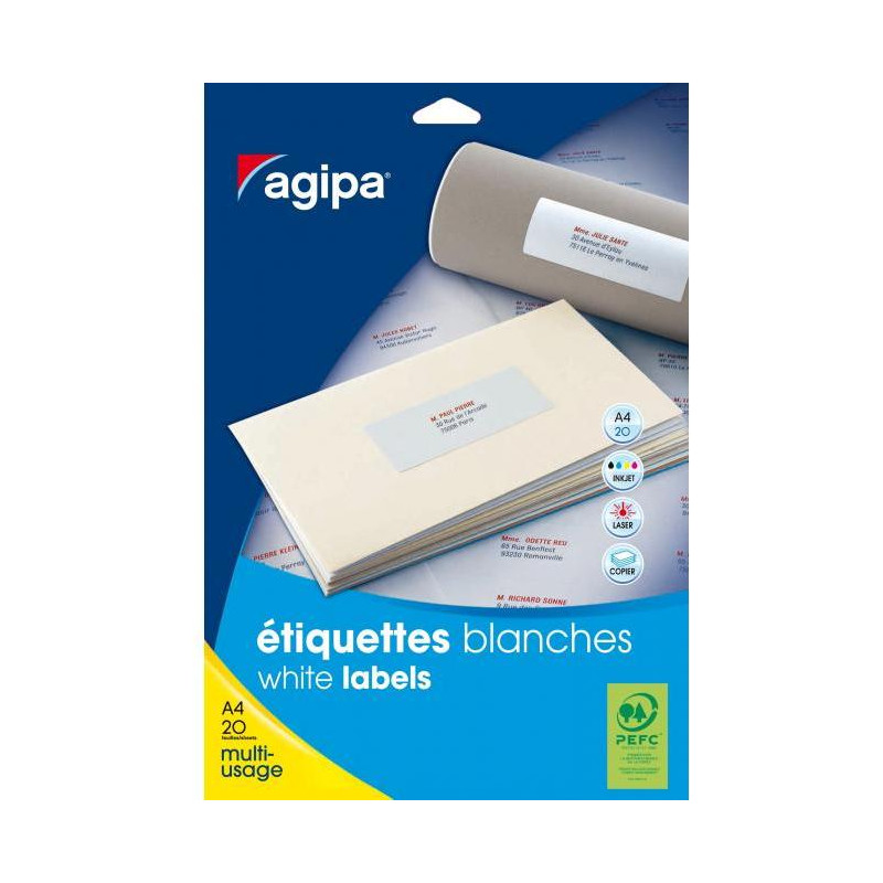 Etikety univerzálne na zakladače 190x60mm Agipa A4 20 hárkov