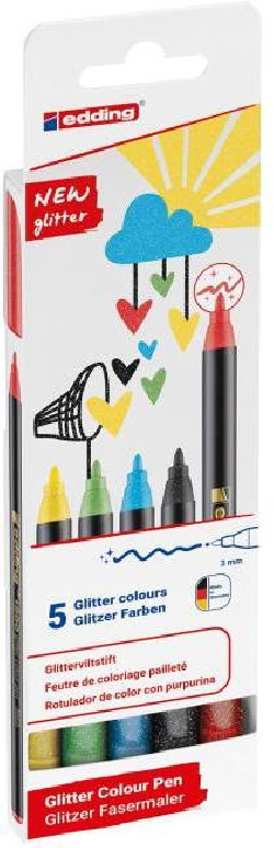 Sada popisovačov edding 1200/5S glitter,  základné farby