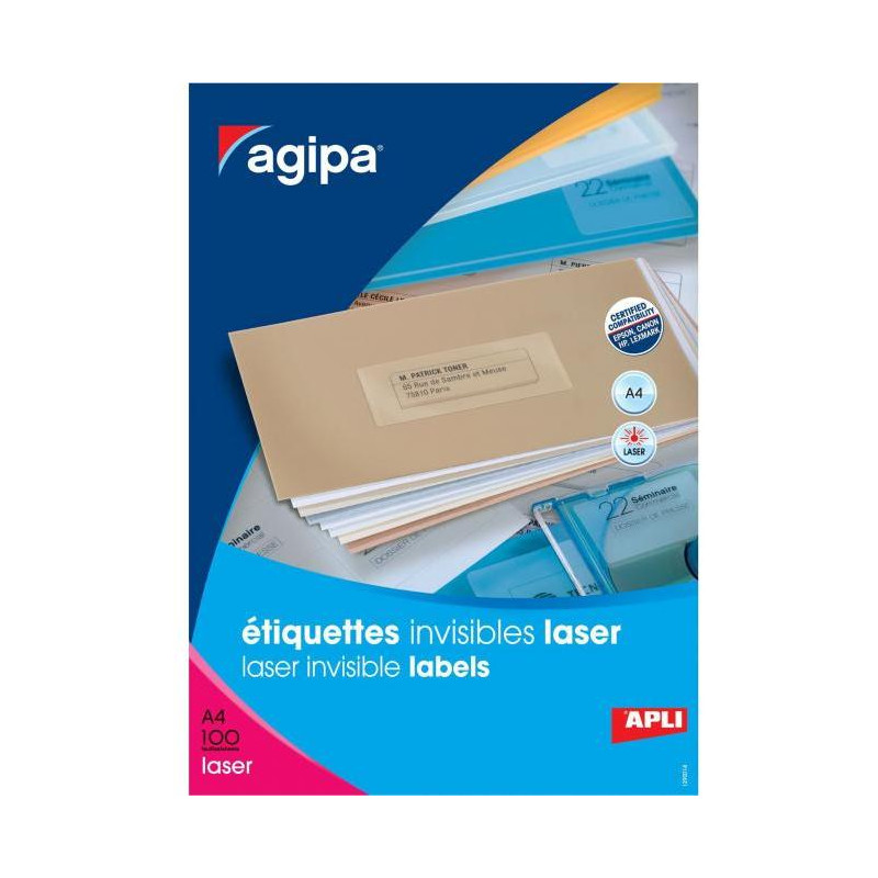 Etikety polyesterové priehľadné 210x297mm Agipa A4 laser 100 hárkov