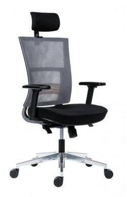 Kancelárska stolička Next s čiernym sedákom, operadlo sivá sieťovina