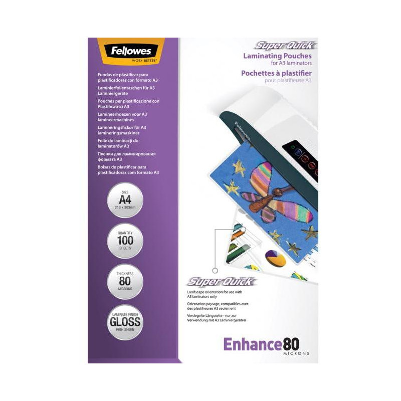 Laminovacie fólie Fellowes 216x303 A4 80mic Superquick