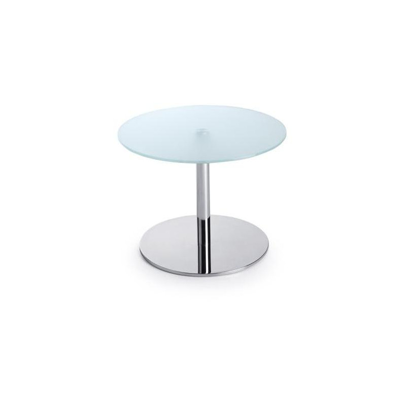 Konferenčný stolík SR 40, p. 60 cm, v. 45 cm, tvrdené mliečne sklo, kovová podnož chróm