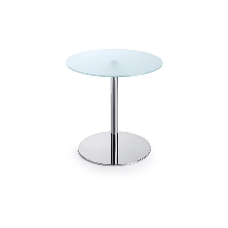 Konferenčný stolík SR 30, p. 60 cm, v. 60 cm, tvrdené mliečne sklo, kovová podnož chróm