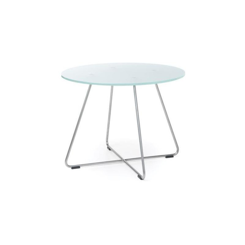 Konferenčný stolík SV 40, p. 60 cm, v. 45 cm, tvrdené mliečne sklo, kovová podnož chróm