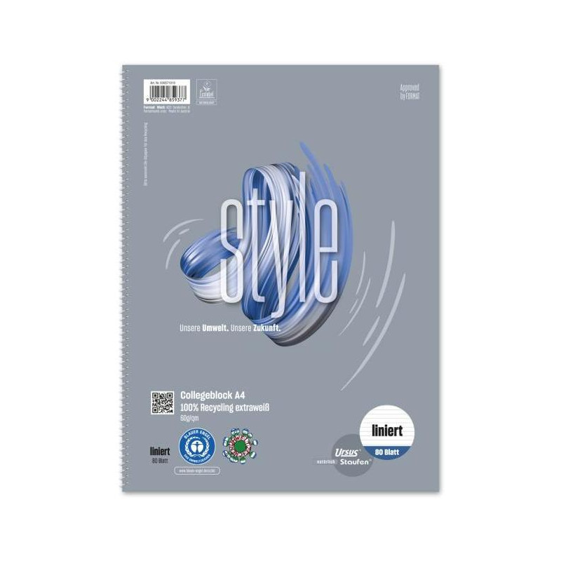 Blok College Format Werk Ursus Green A4 80 listov linajkový 60g recyklovaný