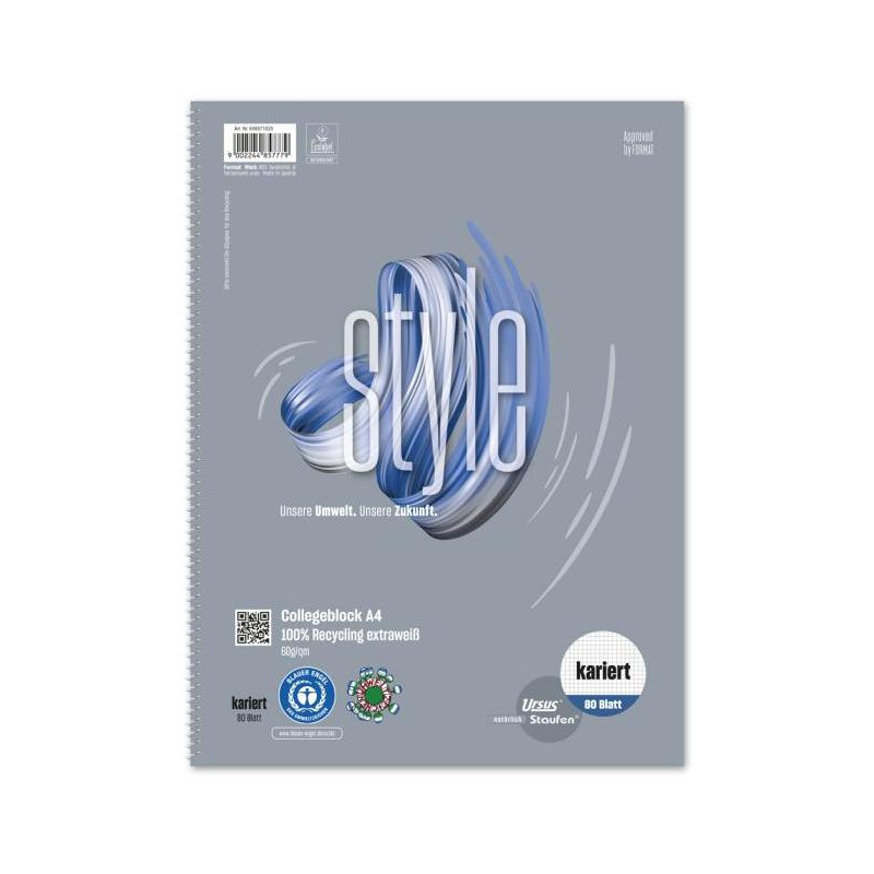 Blok College Format Werk Ursus Green A4 80 listov štvorčekový 60g recyklovaný