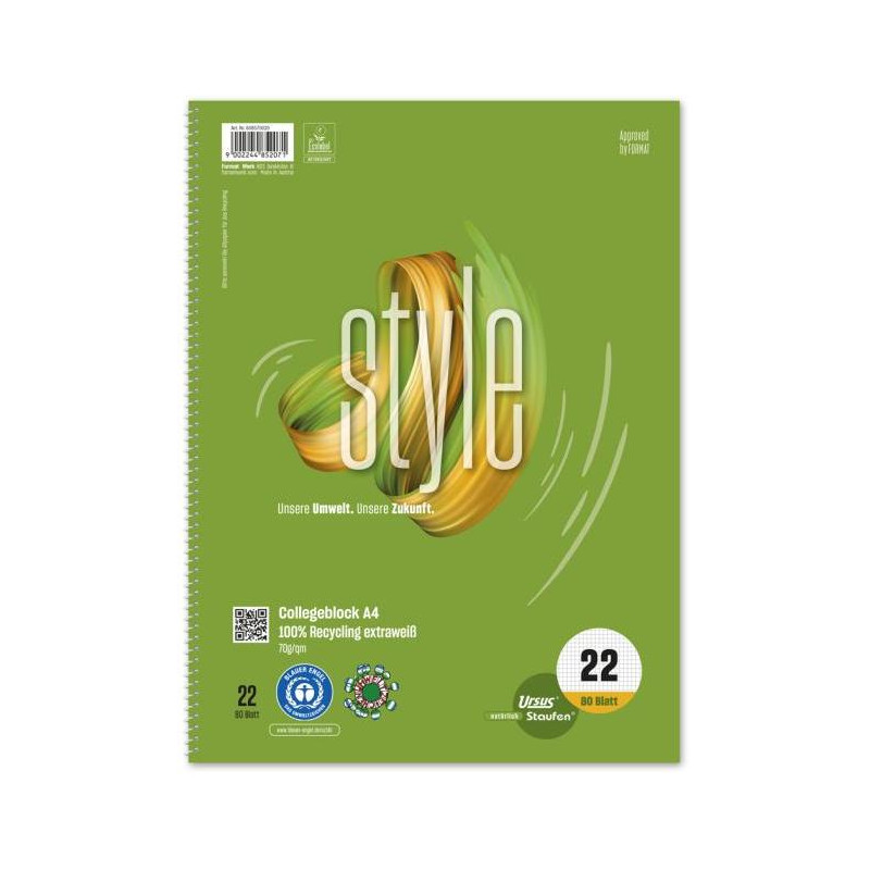 Blok College Format Werk Ursus Green A4 80 listov štvorčekový 70g, recyklovaný