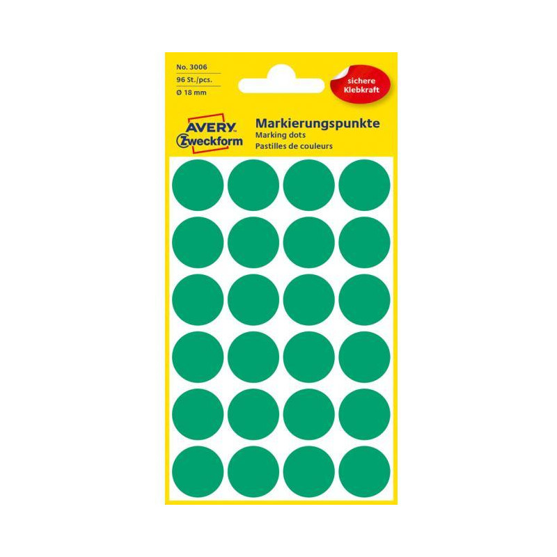 Etikety kruhové 18mm Avery zelené