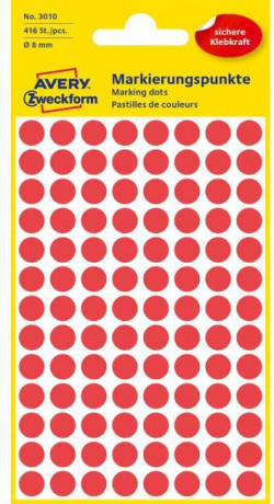 Etikety kruhové 8mm Avery červené