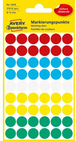 Etikety kruhové 12mm Avery mix farieb